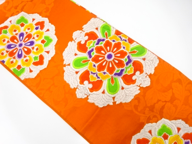 JAPANESE KIMONO / ANTIQUE FUKURO OBI / SILK / WOVEN FLORAL CREST